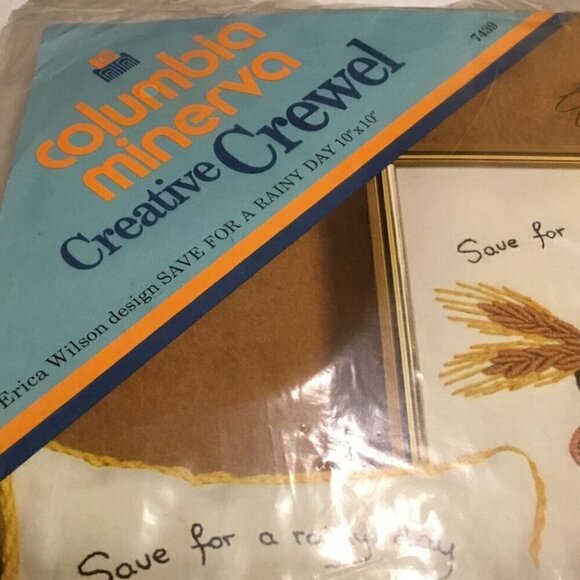 1974 COLUMBIA MINERVA SAVE FOR A RAINY DAY mouse CREWEL EMBROIDERY KIT new - Picture 3 of 6